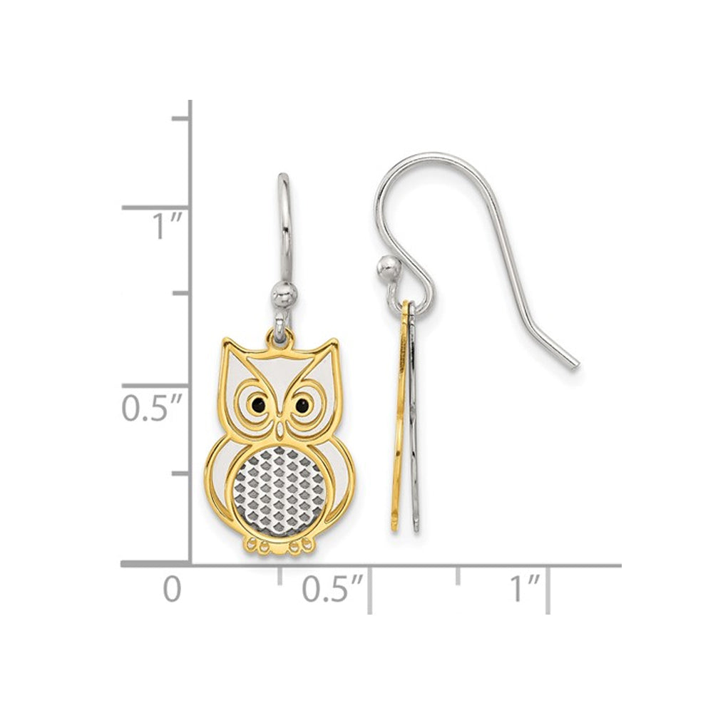 Yellow Plated Sterling Silver Owl Charm Dangle Earrings Image 3