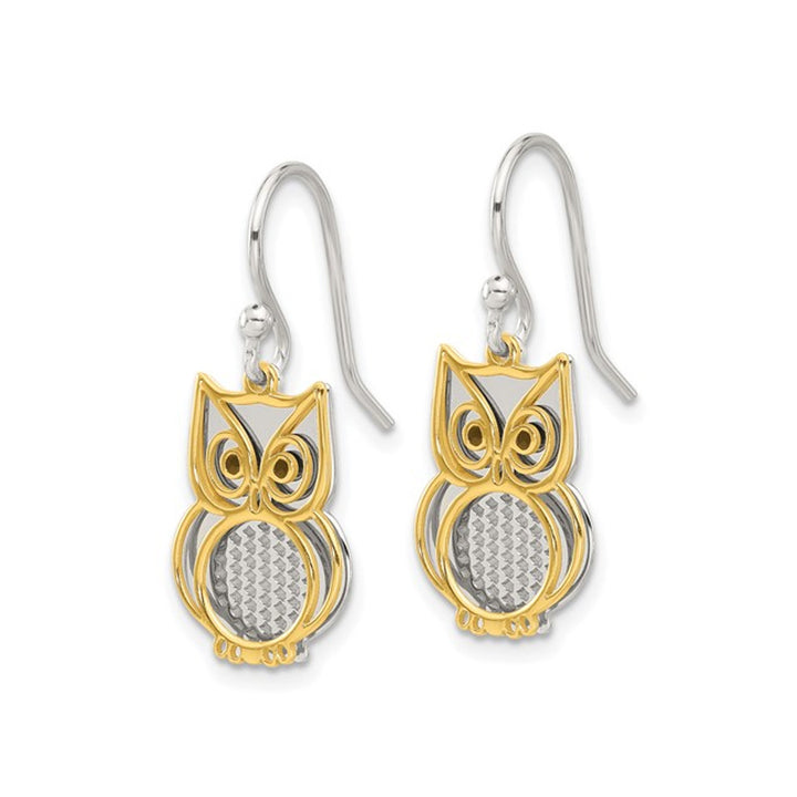 Yellow Plated Sterling Silver Owl Charm Dangle Earrings Image 4