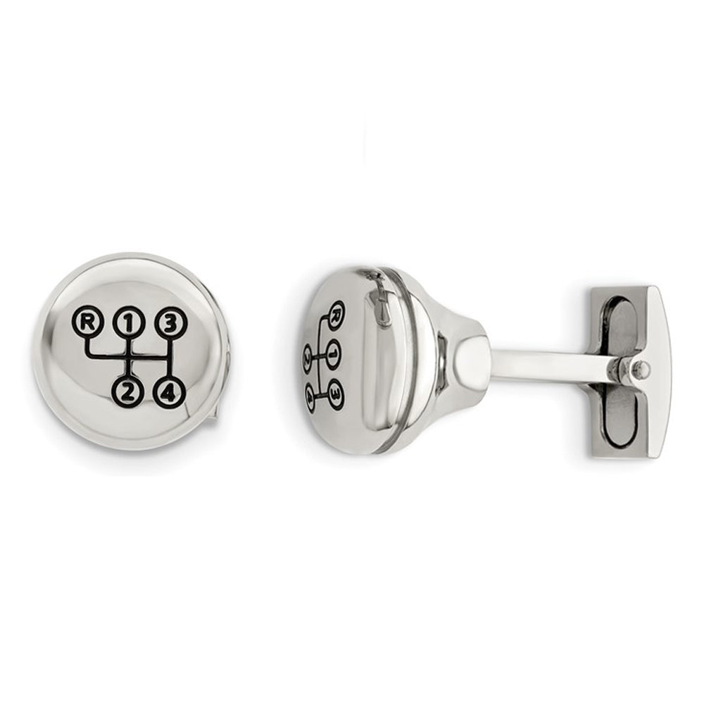 Stainless Steel Polished Enameled Stick Shift Cufflinks Image 1