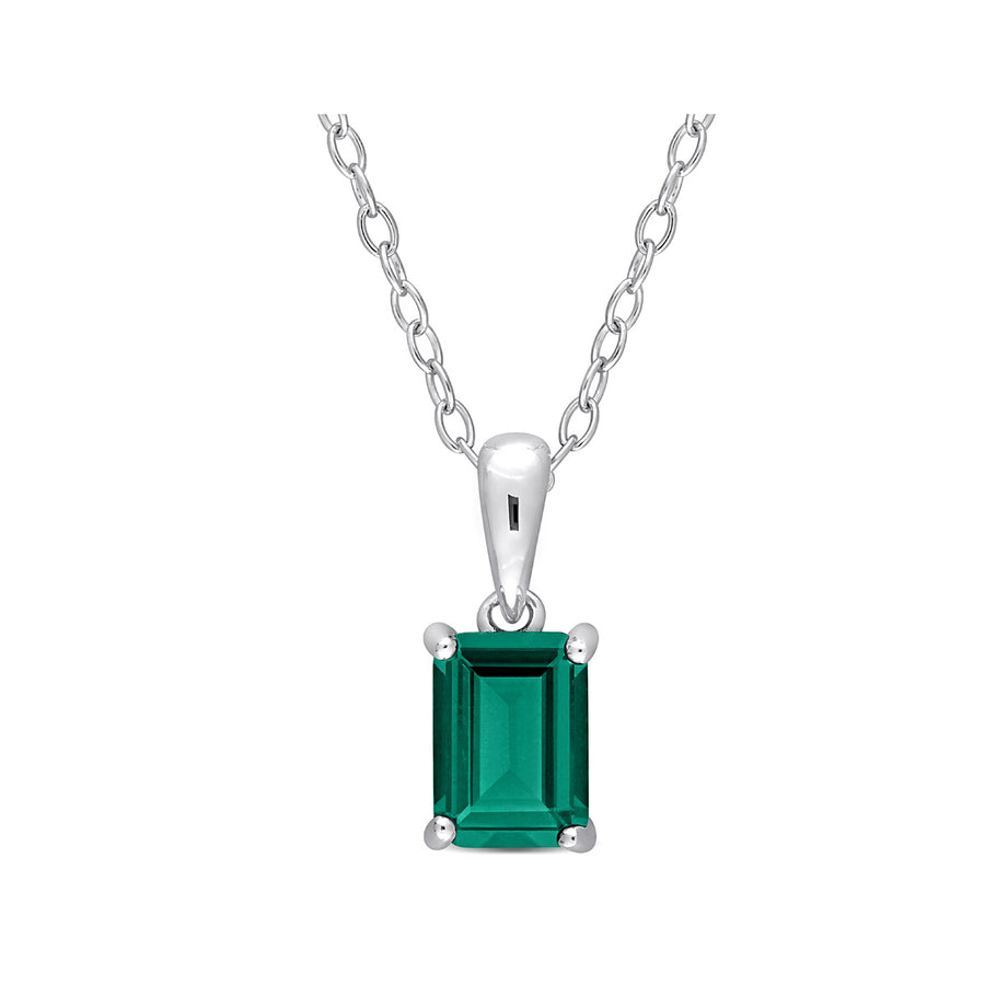 7/8 Carat (ctw) Emerald-Cut Lab-Created Emerald Solitaire Pendant Necklace in Sterling Silver with Chain Image 1