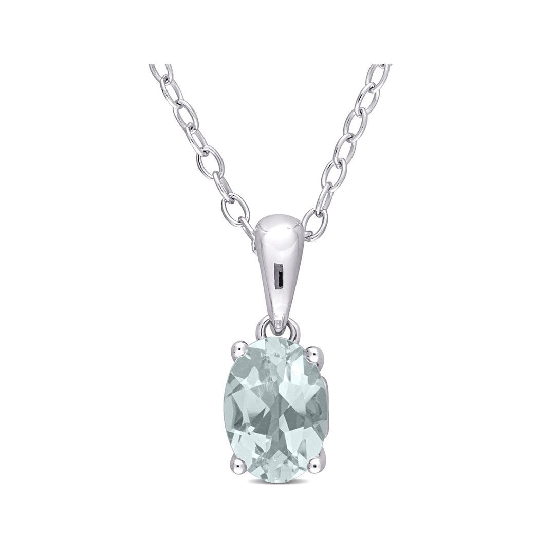 3/5 Carat (ctw) Aquamarine Solitaire Oval Pendant Necklace in Sterling Silver with Chain Image 1