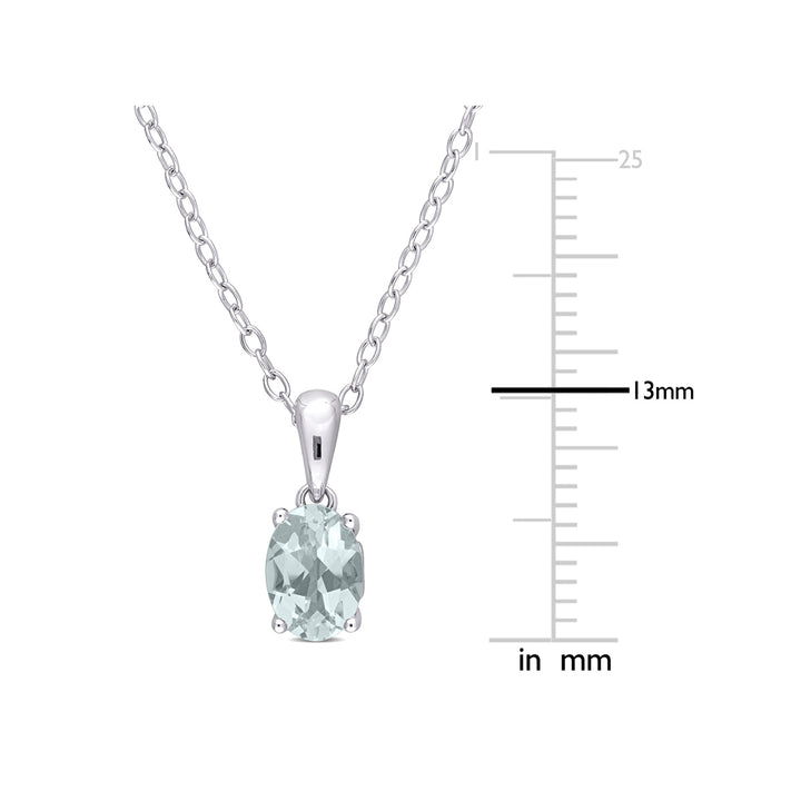 3/5 Carat (ctw) Aquamarine Solitaire Oval Pendant Necklace in Sterling Silver with Chain Image 2