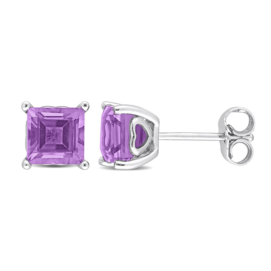 2.00 Carat (ctw) Amethyst Princess-Cut Solitaire Stud Earrings in Sterling Silver Image 1