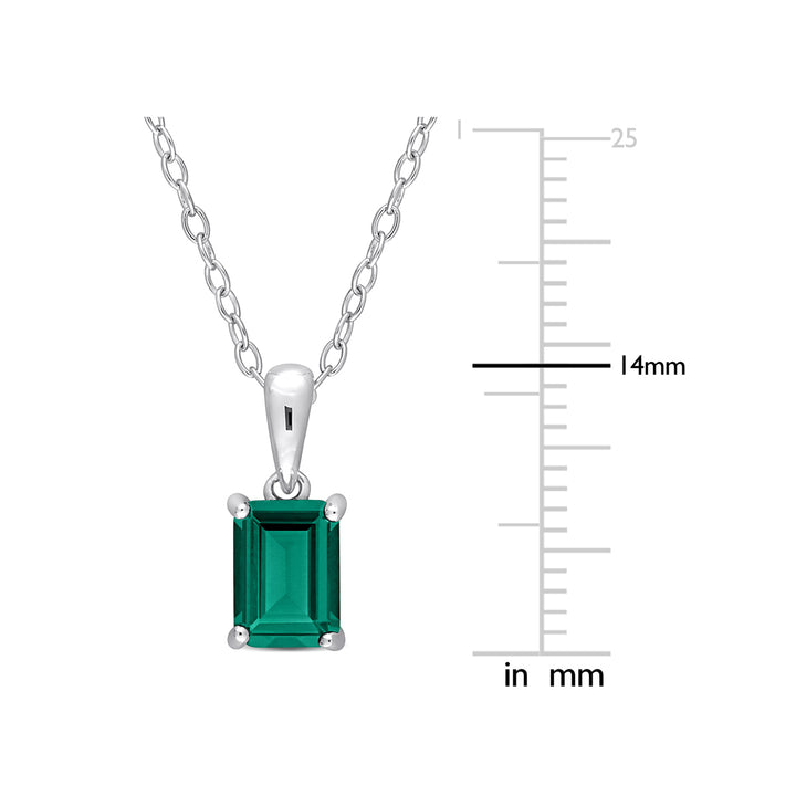 7/8 Carat (ctw) Emerald-Cut Lab-Created Emerald Solitaire Pendant Necklace in Sterling Silver with Chain Image 3