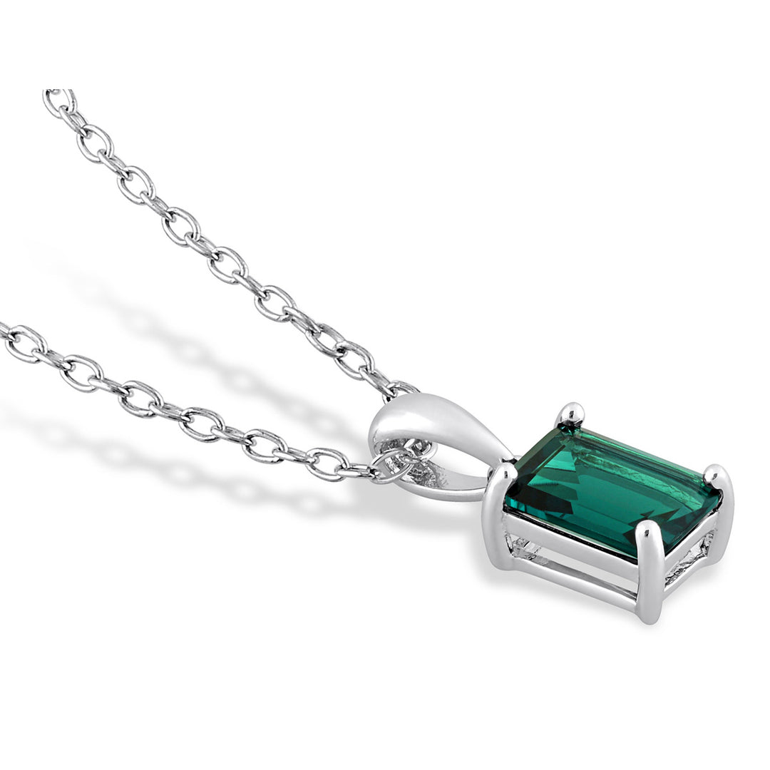 7/8 Carat (ctw) Emerald-Cut Lab-Created Emerald Solitaire Pendant Necklace in Sterling Silver with Chain Image 4