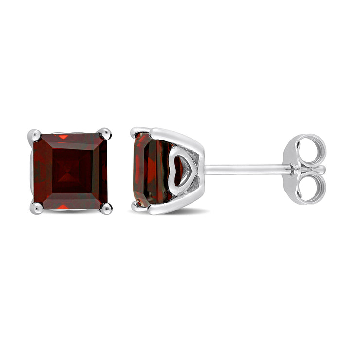 2.50 Carat (ctw) Garnet Princess-Cut Solitaire Stud Earrings in Sterling Silver Image 1