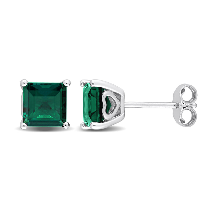 2.30 Carat (ctw) Lab Created Emerald Princess-Cut Solitaire Stud Earrings in Sterling Silver Image 1