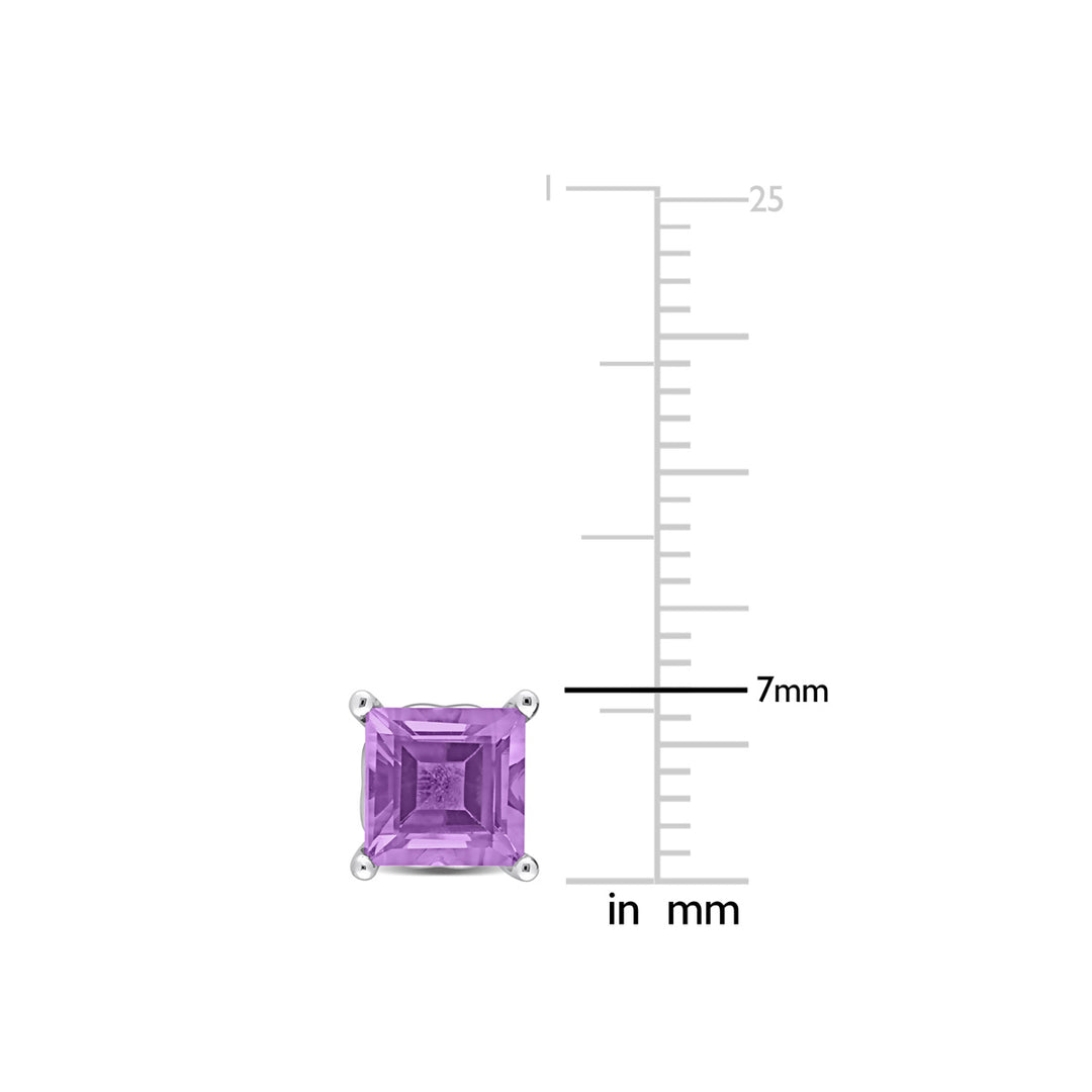 2.00 Carat (ctw) Amethyst Princess-Cut Solitaire Stud Earrings in Sterling Silver Image 4