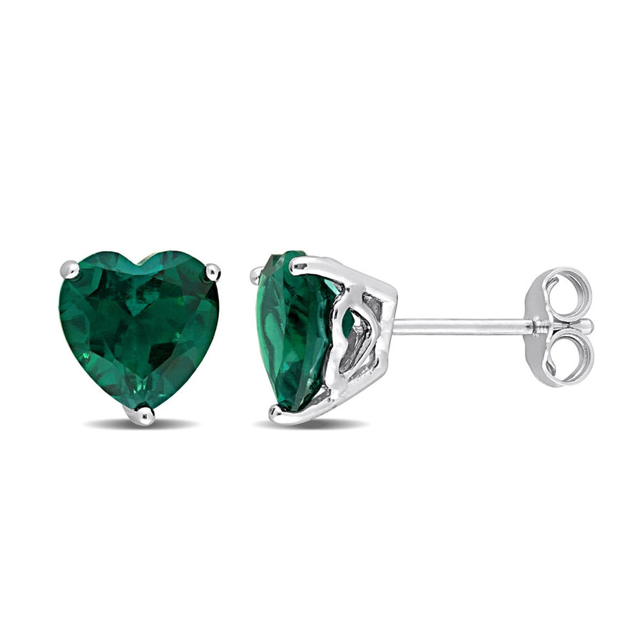 3.00 Carat (ctw) Lab-Created Emerald Heart-Shape Solitaire Stud Earrings in Sterling Silver Image 1