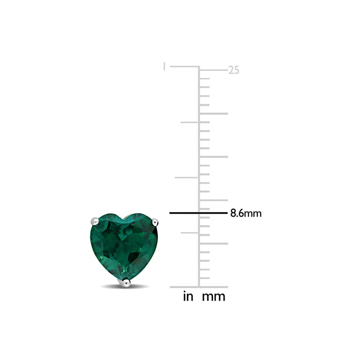 3.00 Carat (ctw) Lab-Created Emerald Heart-Shape Solitaire Stud Earrings in Sterling Silver Image 4