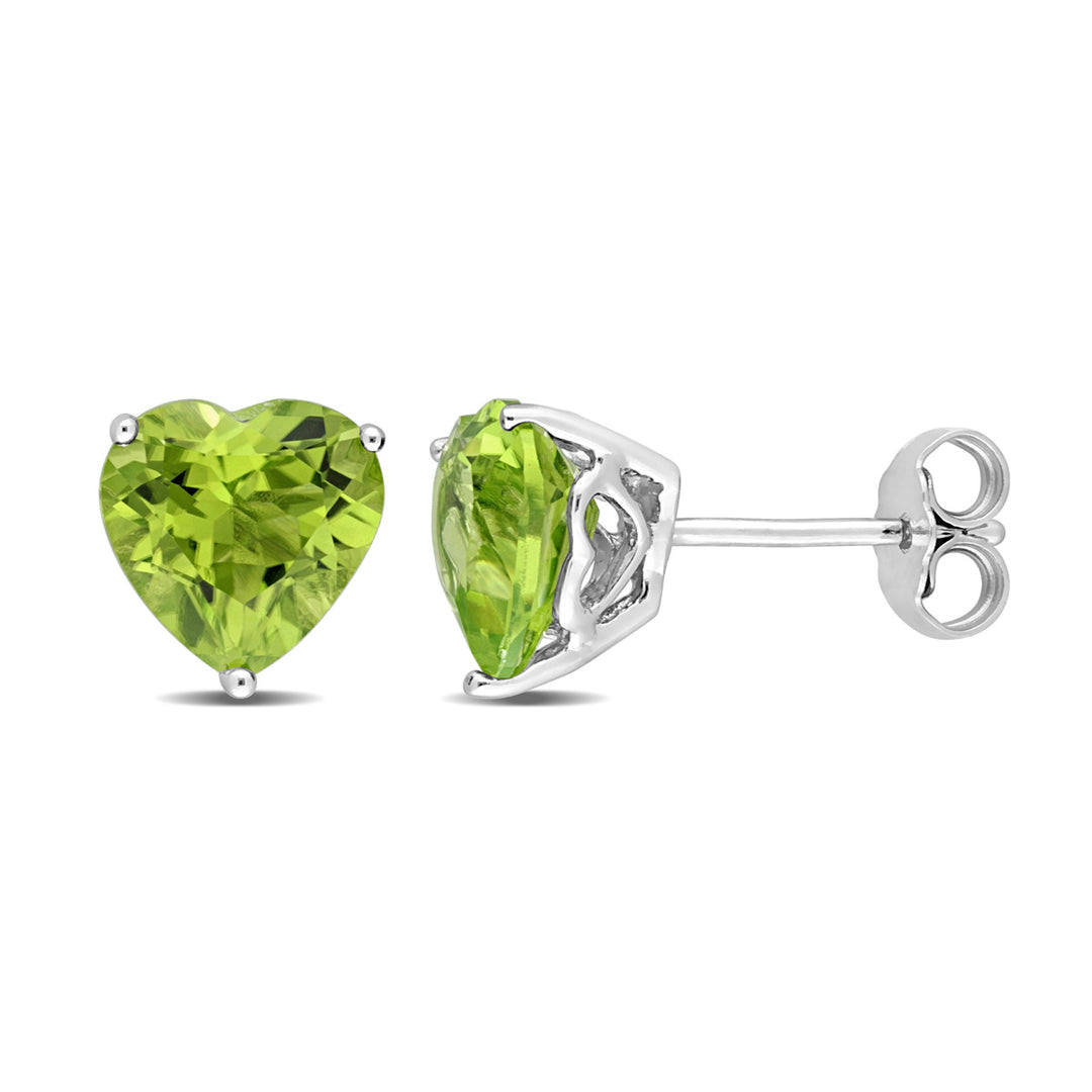 3.34 Carat (ctw) Peridot Heart-Shape Solitaire Stud Earrings in Sterling Silver Image 1