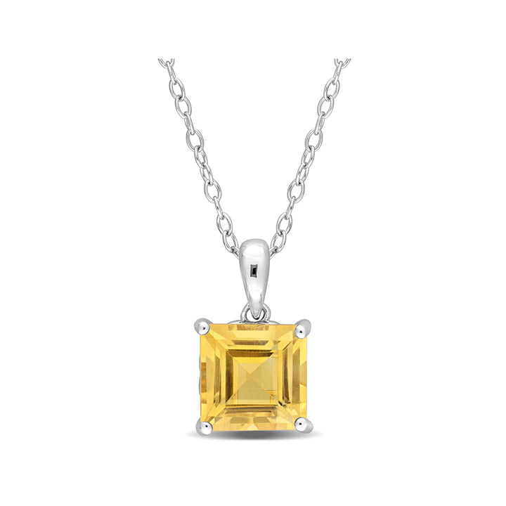 2.40 Carat (ctw) Princess-Cut Citrine Solitaire Pendant Necklace in Sterling Silver with Chain Image 1