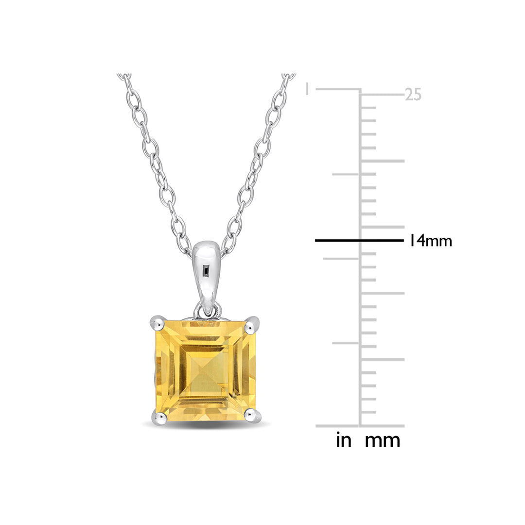 2.40 Carat (ctw) Princess-Cut Citrine Solitaire Pendant Necklace in Sterling Silver with Chain Image 2