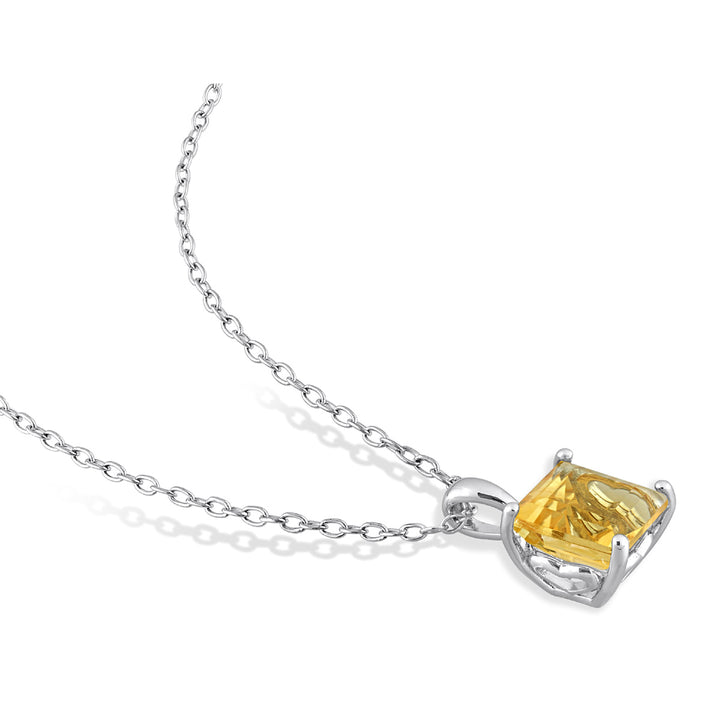 2.40 Carat (ctw) Princess-Cut Citrine Solitaire Pendant Necklace in Sterling Silver with Chain Image 3