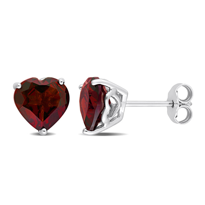 3.90 Carat (ctw) Garnet Heart-Shape Solitaire Stud Earrings in Sterling Silver Image 1