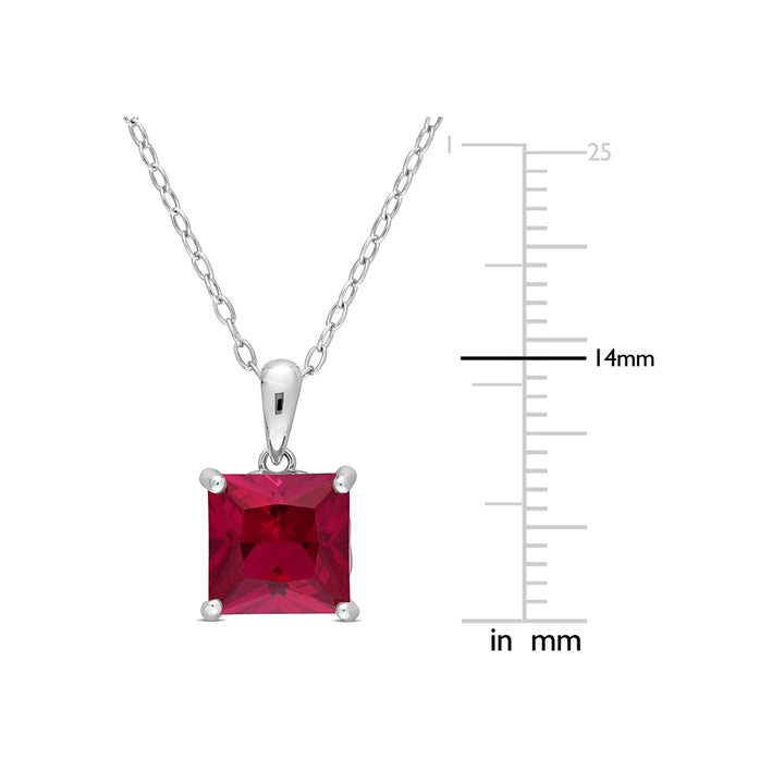 3.06 Carat (ctw) Lab-Created Ruby Princess Solitaire Pendant Necklace in Sterling Silver with Chain Image 2