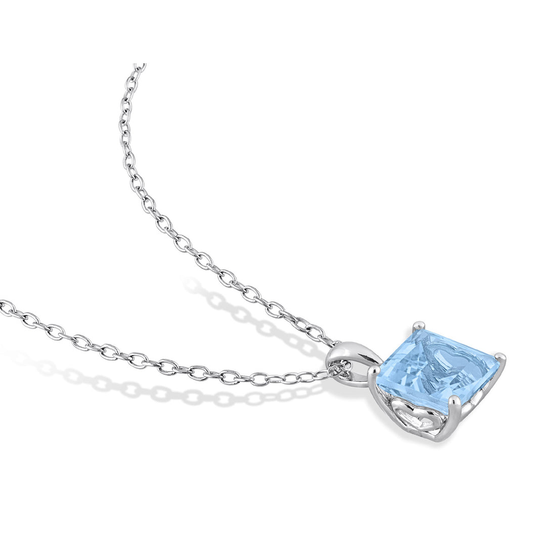 3.00 Carat (ctw) Princess-Cut Blue Topaz Solitaire Pendant Necklace in Sterling Silver with Chain Image 3