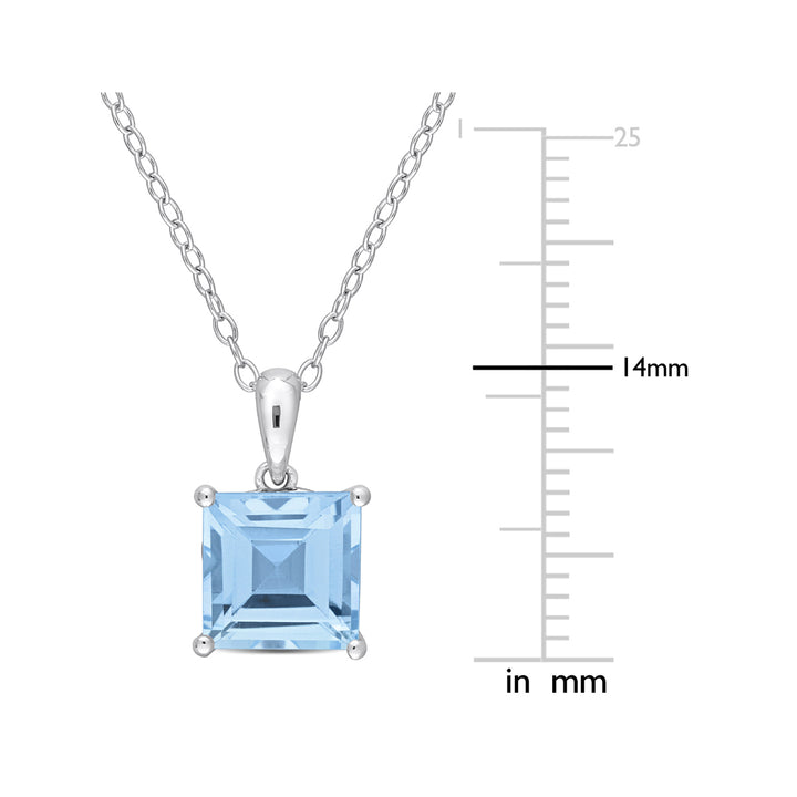 3.00 Carat (ctw) Princess-Cut Blue Topaz Solitaire Pendant Necklace in Sterling Silver with Chain Image 4