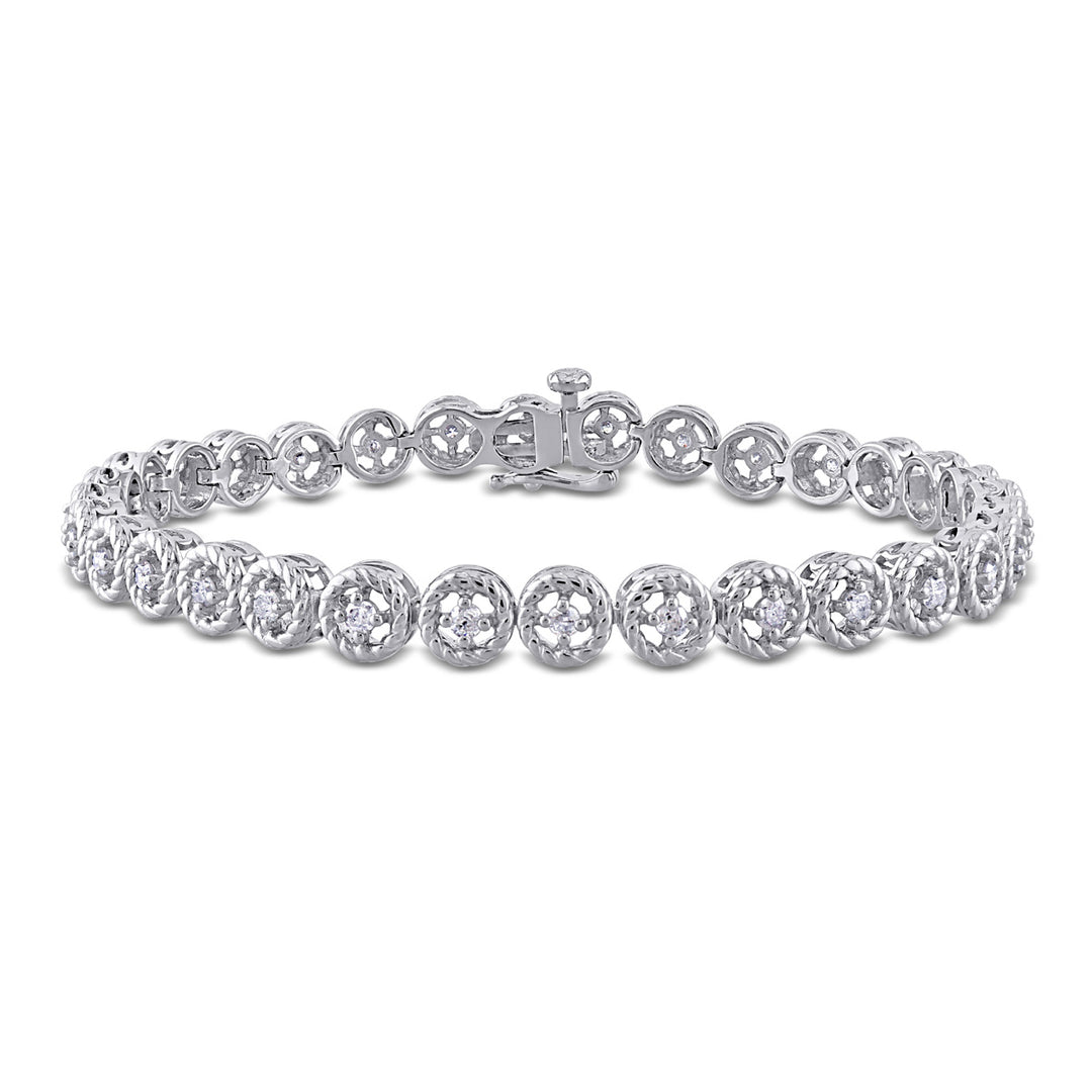 1.00 Carat (ctw) Diamond Tennis Link Bracelet in Sterling Silver Image 1