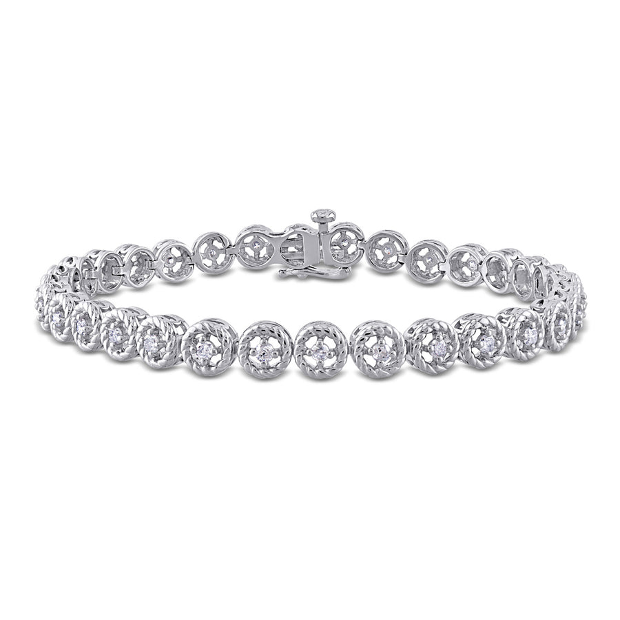 1.00 Carat (ctw) Diamond Tennis Link Bracelet in Sterling Silver Image 1