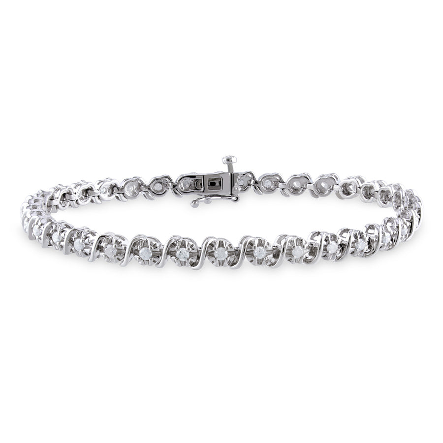 1.00 Carat (ctw) Diamond S-Shape Link Bracelet in Sterling Silver Image 1