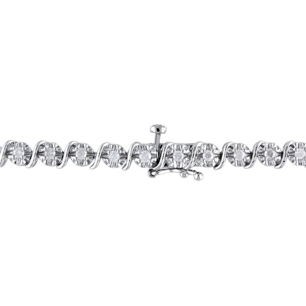 1.00 Carat (ctw) Diamond S-Shape Link Bracelet in Sterling Silver Image 2