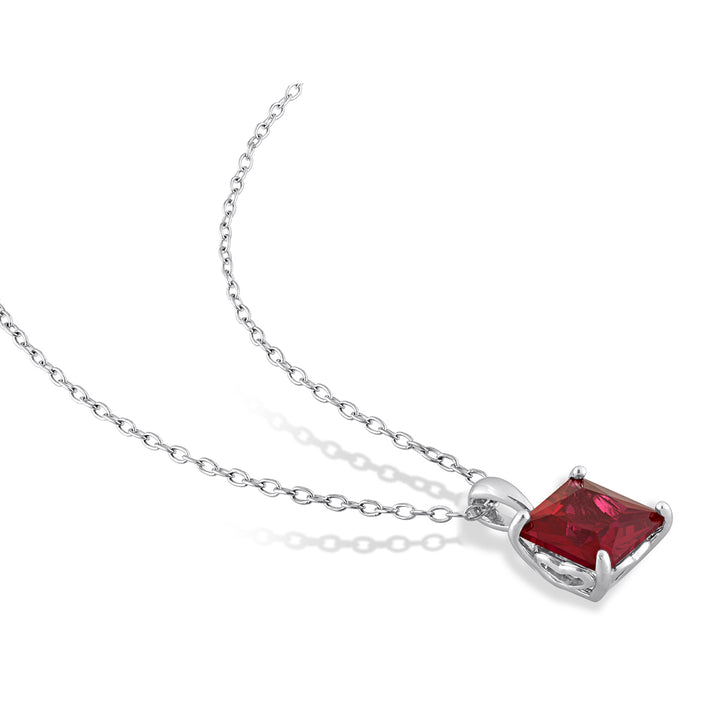 3.06 Carat (ctw) Lab-Created Ruby Princess Solitaire Pendant Necklace in Sterling Silver with Chain Image 3