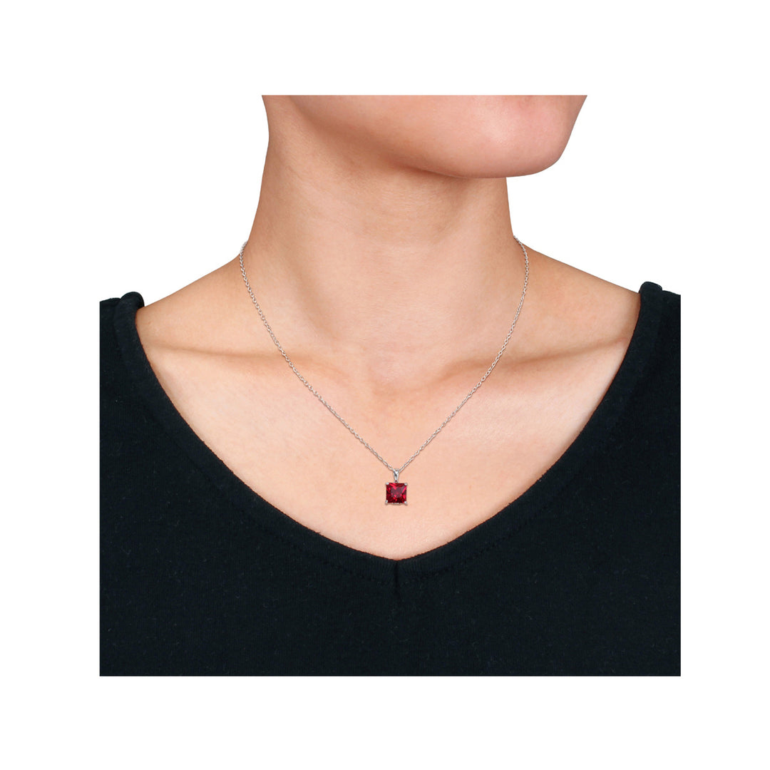 3.06 Carat (ctw) Lab-Created Ruby Princess Solitaire Pendant Necklace in Sterling Silver with Chain Image 4