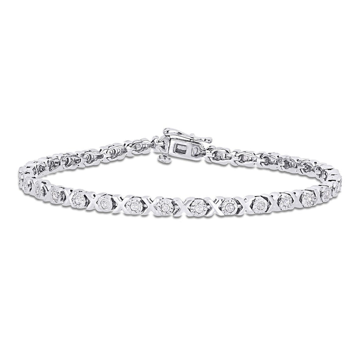 9/10 Carat (ctw) Diamond XO Tennis Bracelet in Sterling Silver Image 1