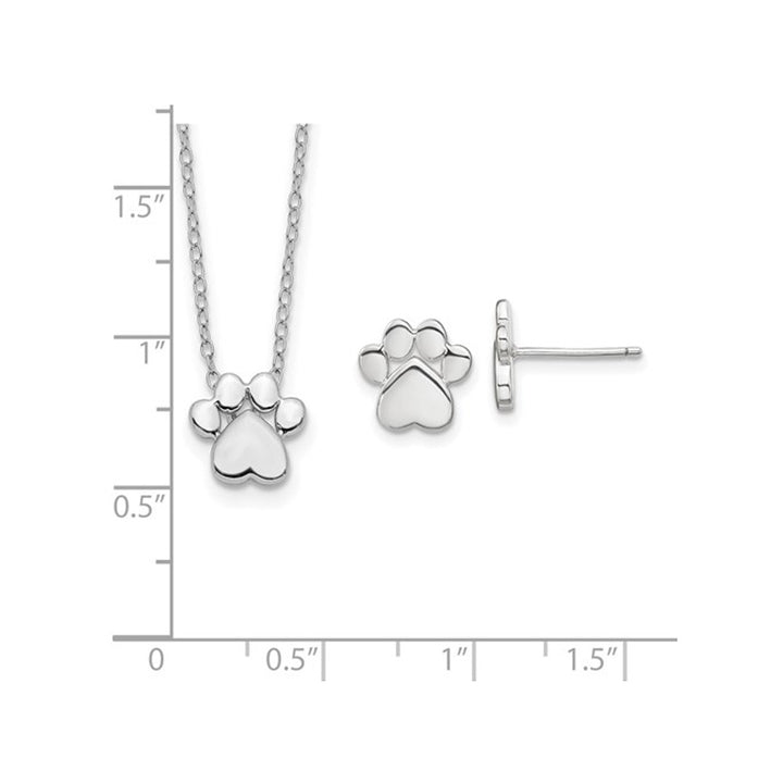 Sterling Silver Paw Print Pendant Necklace and Earrings Charm Set Image 4