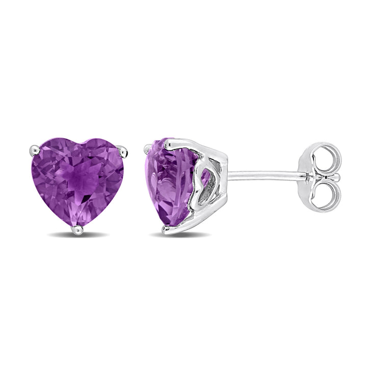 3.34 Carat (ctw) Amethyst Heart-Shape Solitaire Stud Earrings in Sterling Silver Image 1