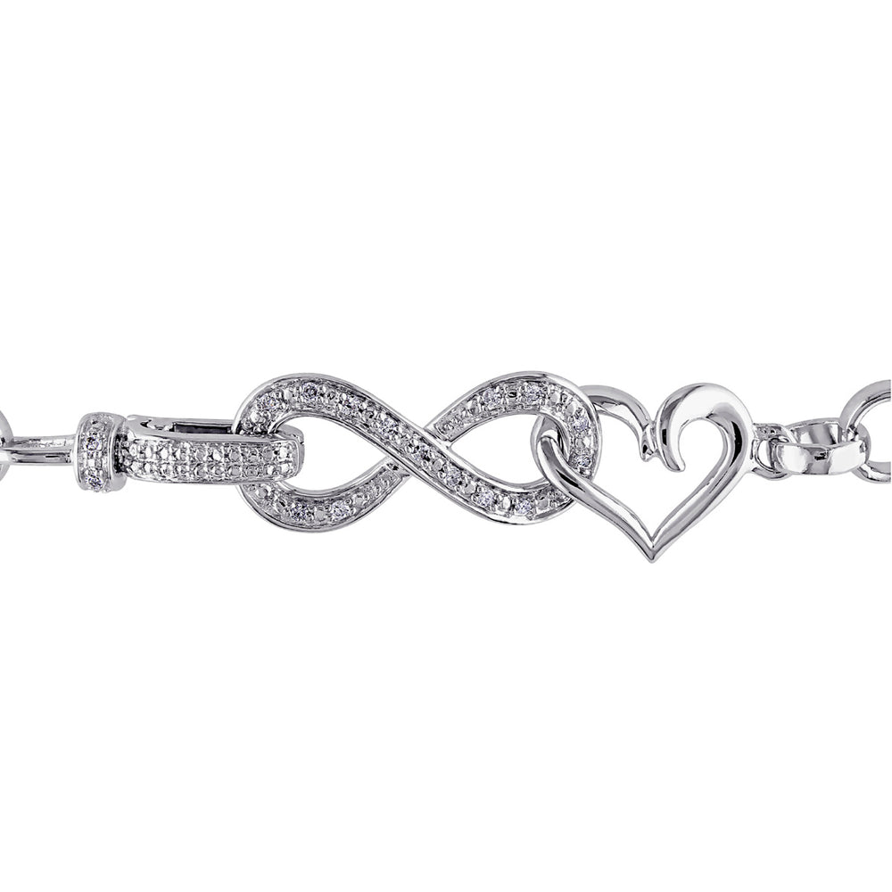 1/10 Carat (ctw) Diamond Infinity Heart Bracelet in Sterling Silver Image 2