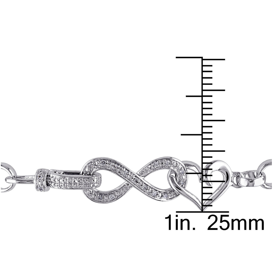 1/10 Carat (ctw) Diamond Infinity Heart Bracelet in Sterling Silver Image 3