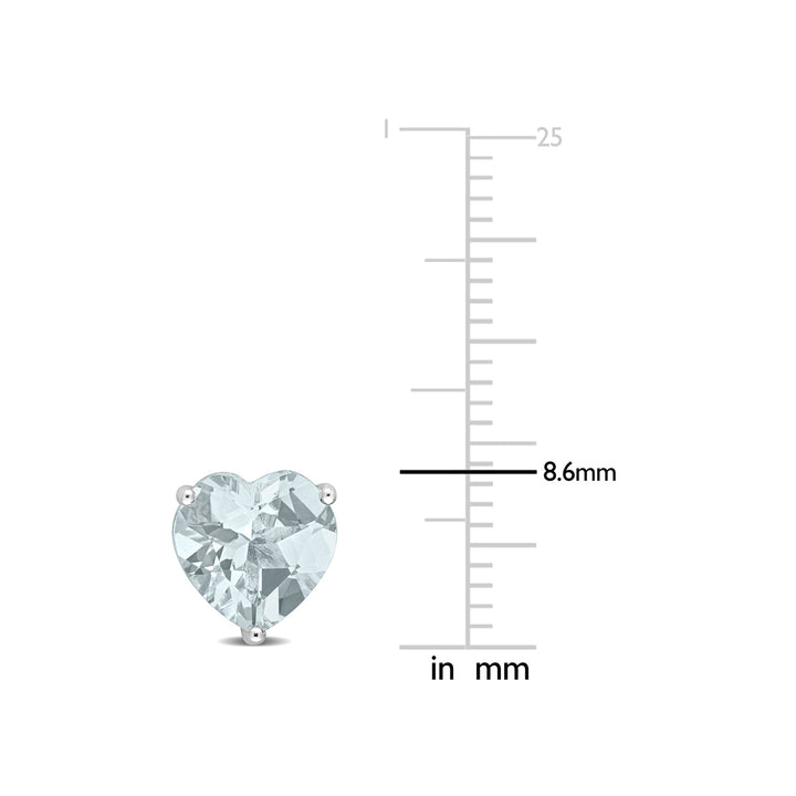 3.00 Carat (ctw) Aquamarine Heart-Shape Solitaire Stud Earrings in Sterling Silver Image 4