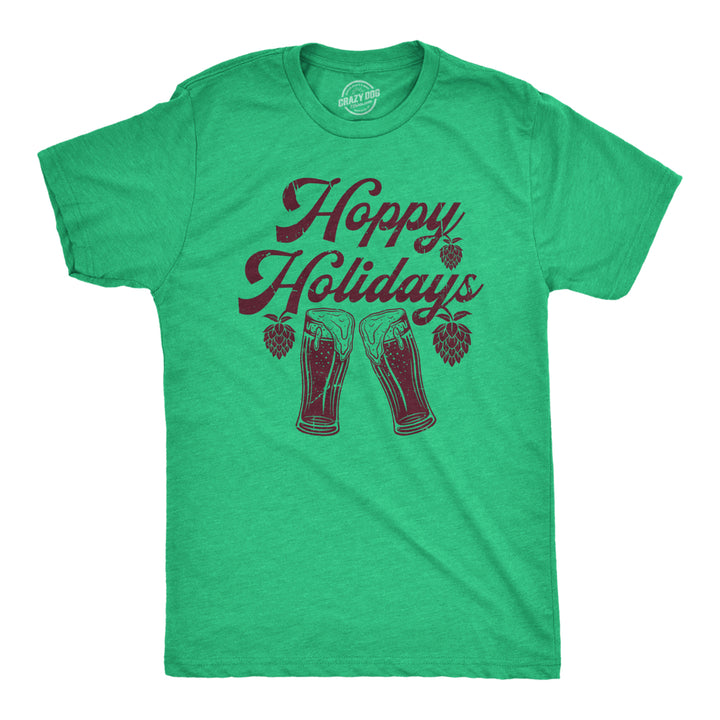 Mens Hoppy Holidays T Shirt Funny Xmas Beer Drinking Pint Glass Hops Tee For Guys Image 1