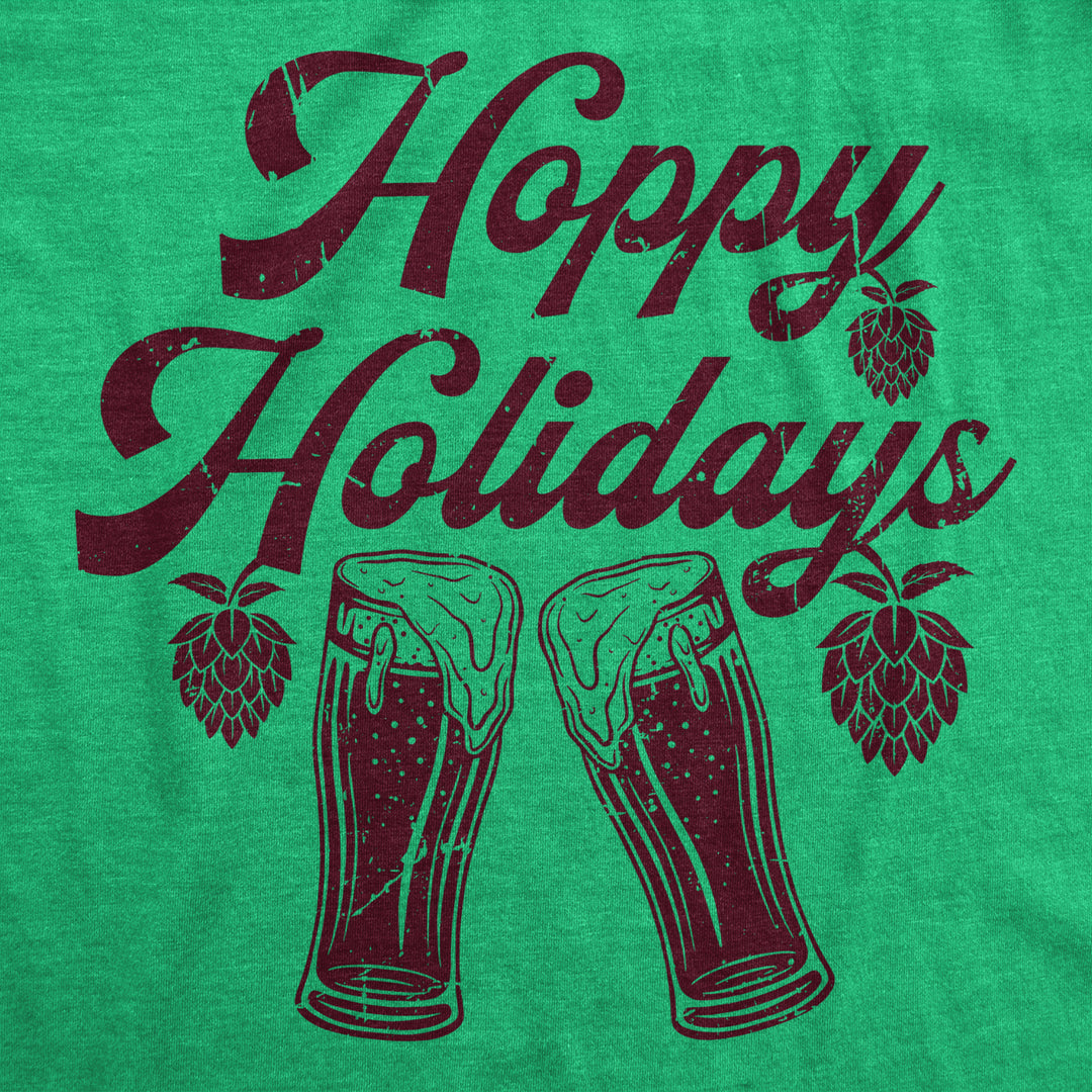 Mens Hoppy Holidays T Shirt Funny Xmas Beer Drinking Pint Glass Hops Tee For Guys Image 2