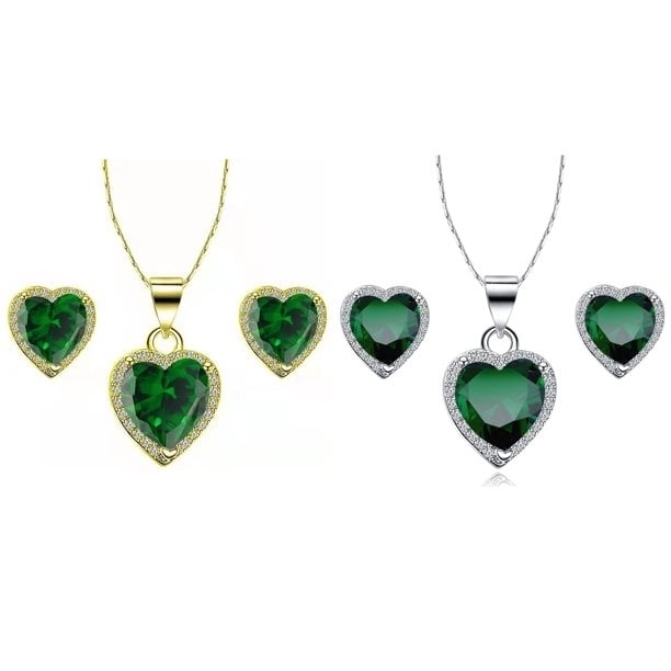 Paris Jewelry 14k Yellow and White Gold 1Ct Emerald Full Necklace Set 18 inch Plated Image 1