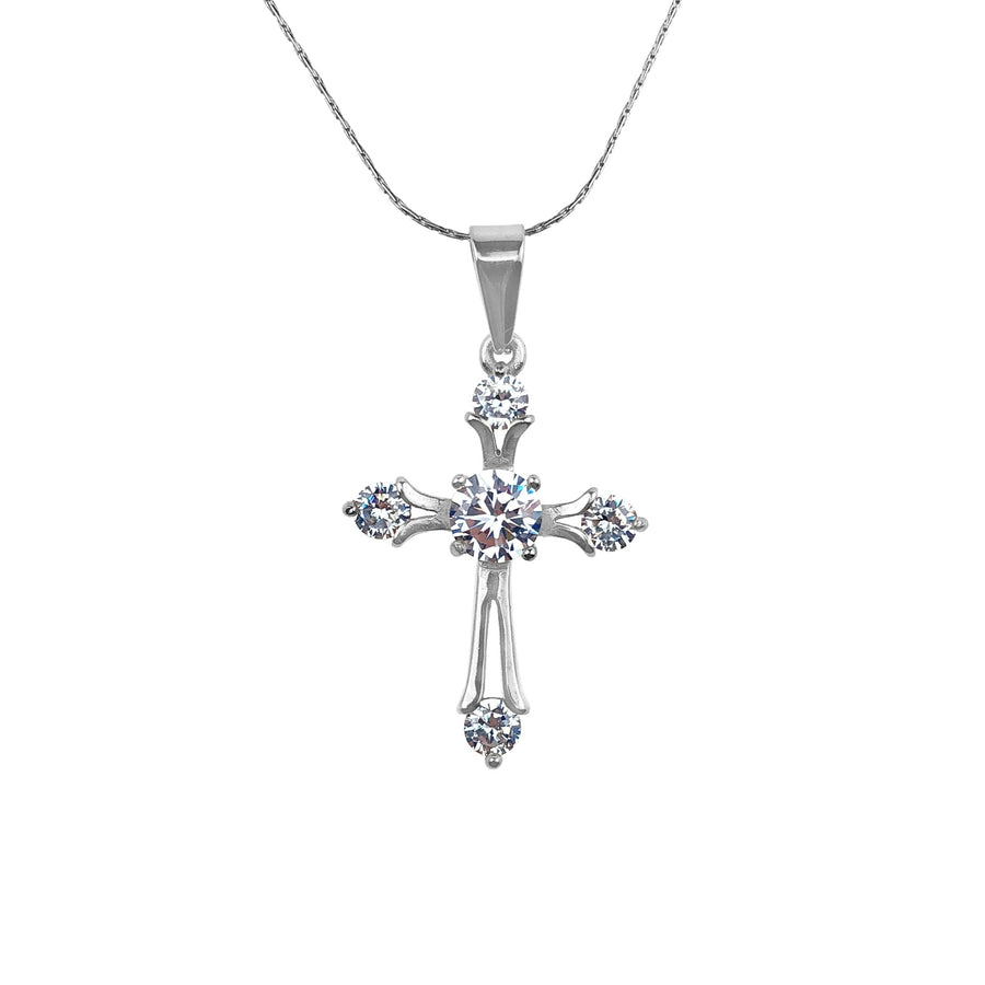 18K White Gold 3ct Created Diamond CZ Cross Necklace 18 inch Gift Boxed Image 1