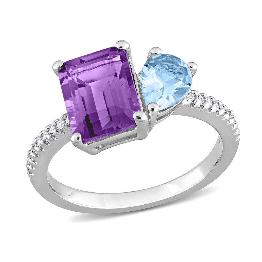 3.10 Carat (ctw) Sky-Blue Topaz and Amethyst Ring in Sterling Silver Image 1