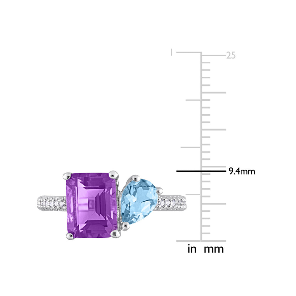 3.10 Carat (ctw) Sky-Blue Topaz and Amethyst Ring in Sterling Silver Image 2