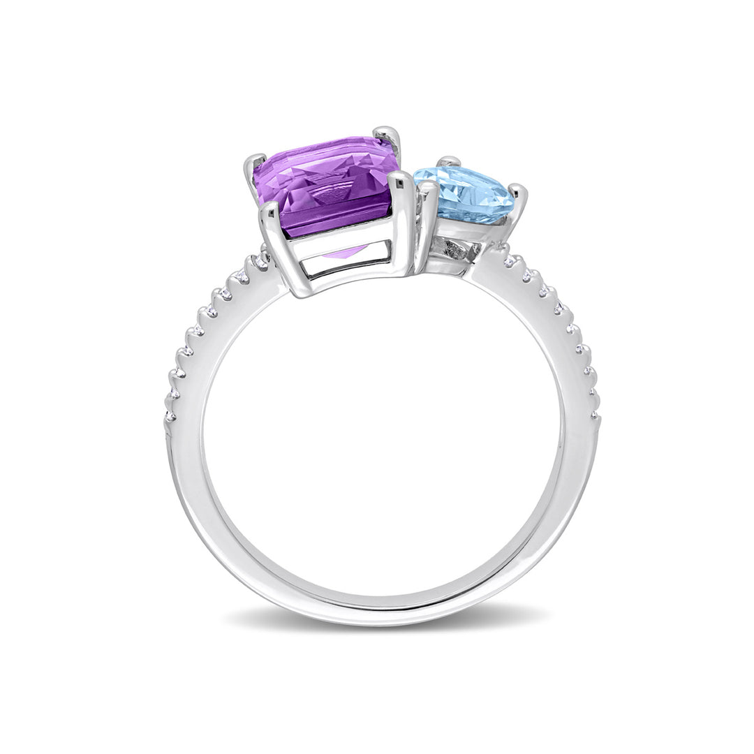 3.10 Carat (ctw) Sky-Blue Topaz and Amethyst Ring in Sterling Silver Image 4