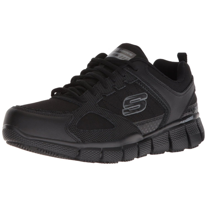 SKECHERS WORK Men's Relaxed Fit Telfin - Sanphet SR Soft Toe Slip Resistant Work Shoes Black - 77152-BLK  BLACK Image 1