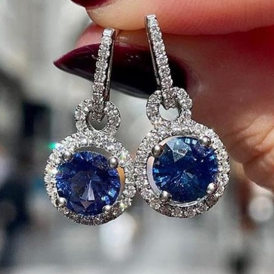 Luxury Royal Blue Zircon Long Earrings Charm Valentines Day Gift Earrings Image 1