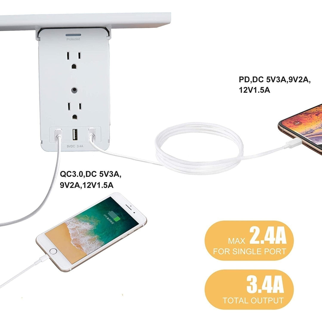 Wall Outlet Extender-2 Pack Surge Protector Multifunctional Outlet Wall Plug with 3 USB Ports(3.4A Total) 8 AC Outlets Image 4