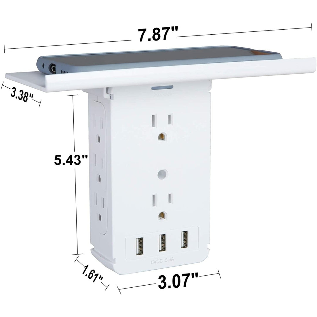 Wall Outlet Extender-2 Pack Surge Protector Multifunctional Outlet Wall Plug with 3 USB Ports(3.4A Total) 8 AC Outlets Image 6