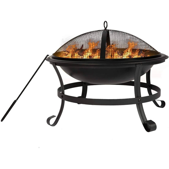 Outdoor Wood Burning BBQ Grill Firepit Bowl with Spark Round Mesh Spark Screen Cover Fire Poker Patio Steel Fire Pit Image 1