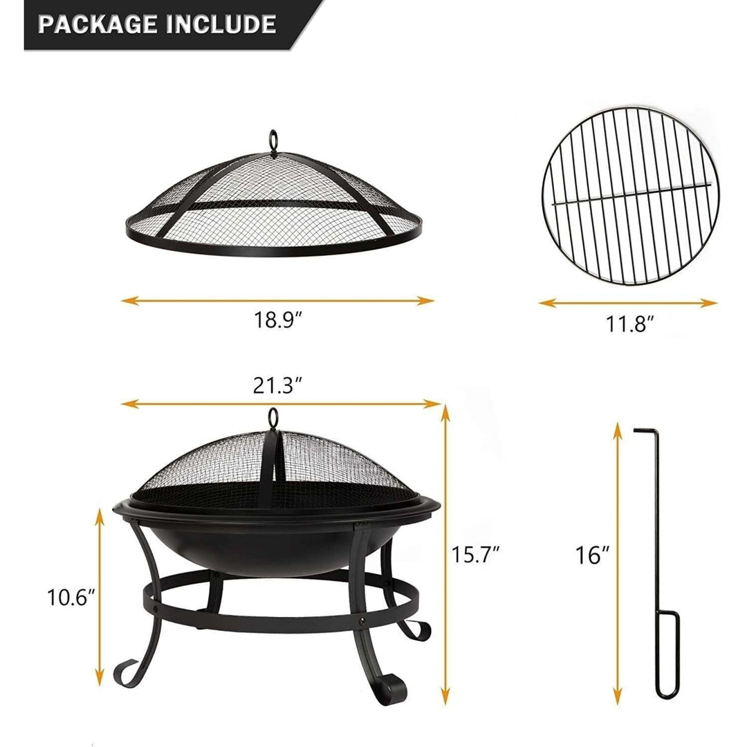 Outdoor Wood Burning BBQ Grill Firepit Bowl with Spark Round Mesh Spark Screen Cover Fire Poker Patio Steel Fire Pit Image 2