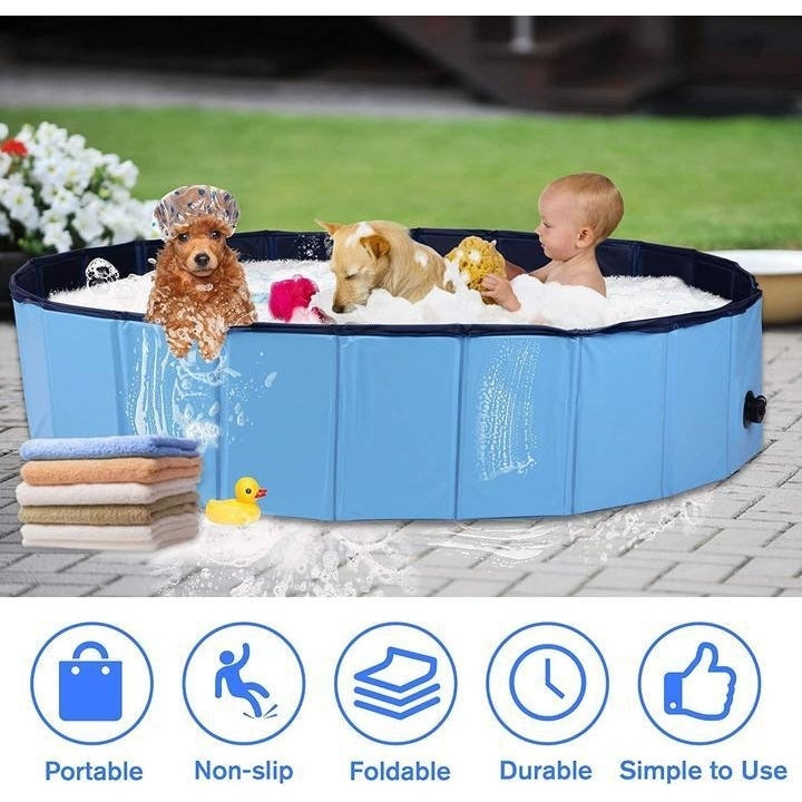 Foldable Pet Swimming Pool Easy to Fold Fill Empty and Clean Slip-Resistant PVC Bathing Tub Kiddie Pool Image 3