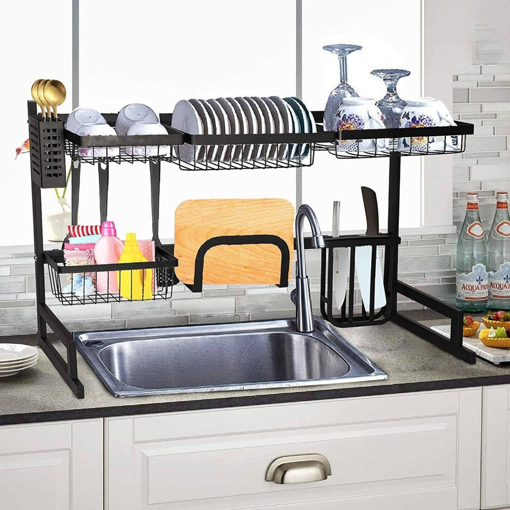 Over The Sink Dish Drying Rack Stainless Steel Kitchen Supplies Storage Shelf Multifunctional Tableware Drainer Image 2