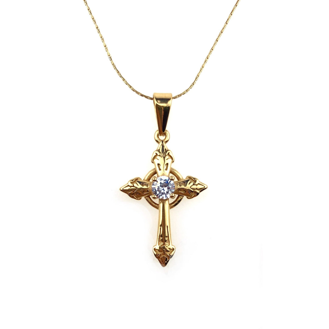 Paris Jewelry 24K Yellow Gold Cross Necklace 1 ct Created Diamond 18 inch Image 1